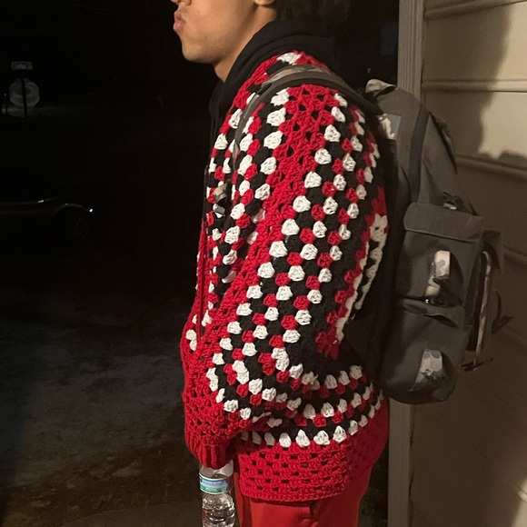 Cardigan Trending Crochet Hexagon Granny Oversized fit OS fits up to XL MENS - Picture 5 of 10